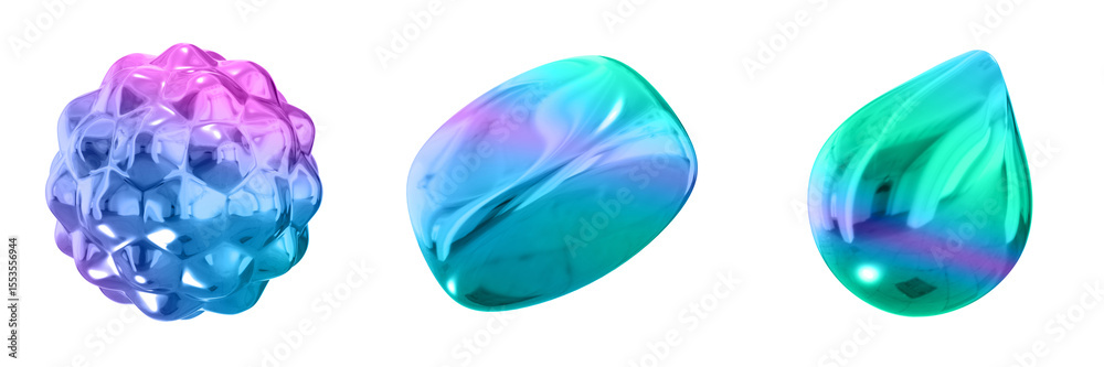 Poster 3D Abstract Shape Objects, 3d rendering metallic gradient shape design element, futuristic, shiny design