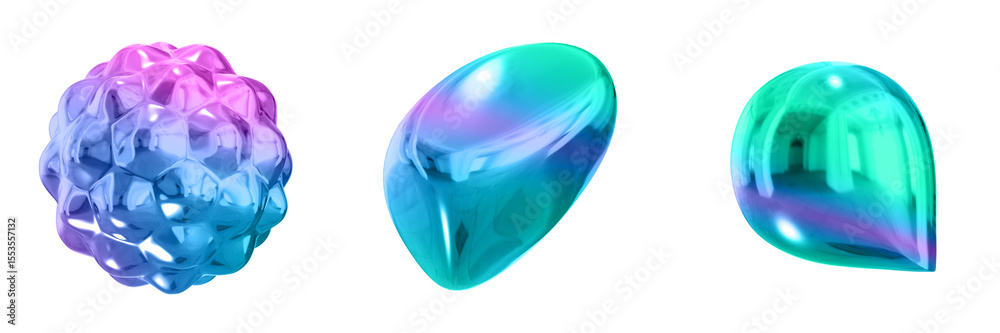 Poster 3D Abstract Shape Objects, 3d rendering metallic gradient shape design element, futuristic, shiny design