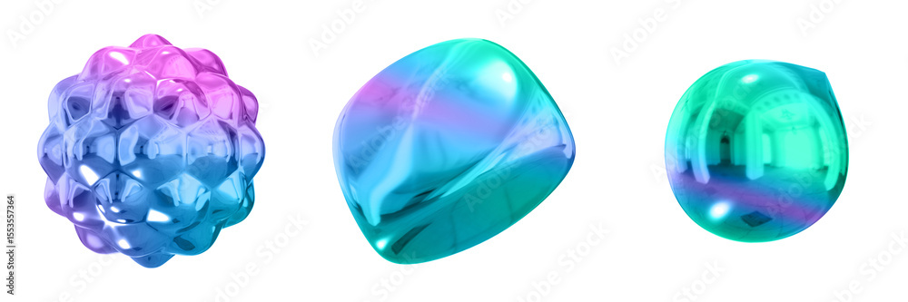 Poster 3D Abstract Shape Objects, 3d rendering metallic gradient shape design element, futuristic, shiny design