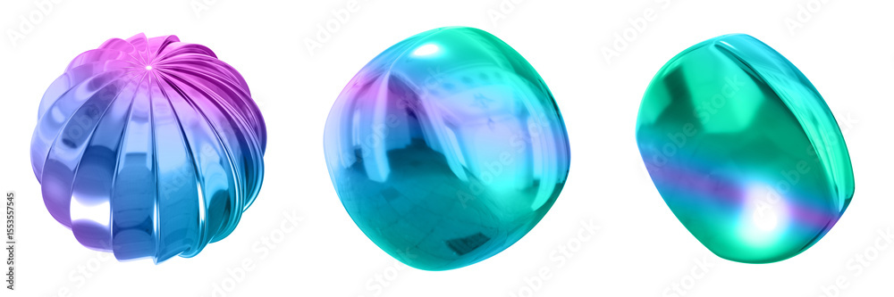 Poster 3D Abstract Shape Objects, 3d rendering metallic gradient shape design element, futuristic, shiny design