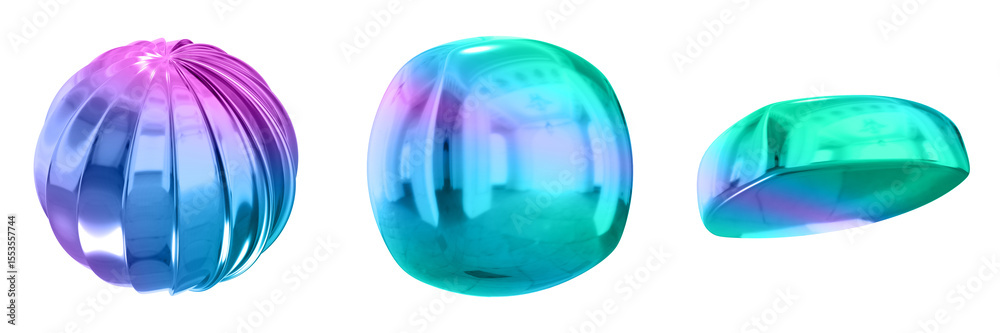 Poster 3D Abstract Shape Objects, 3d rendering metallic gradient shape design element, futuristic, shiny design