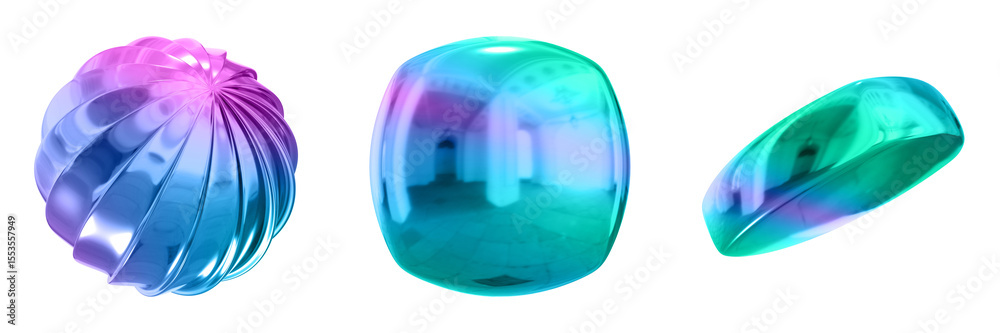 Poster 3D Abstract Shape Objects, 3d rendering metallic gradient shape design element, futuristic, shiny design