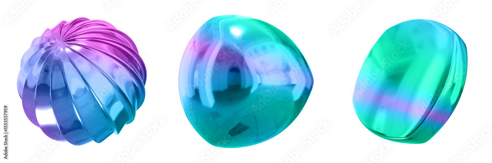 Poster 3D Abstract Shape Objects, 3d rendering metallic gradient shape design element, futuristic, shiny design