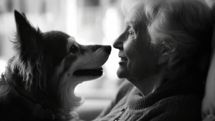 This touching footage captures the bond between an elderly woman and her dog. It highlights friendship and companionship. A perfect piece for heartwarming themes. Generative AI