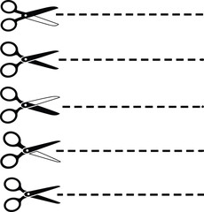 Fototapeta premium Set of Scissors in Various Sizes, Dotted Line Background, Craft Tools, Precision Cutting