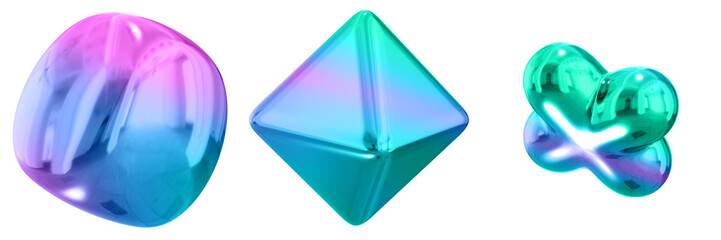 3D Abstract Shape Objects, 3d rendering metallic gradient shape design element, futuristic, shiny design
