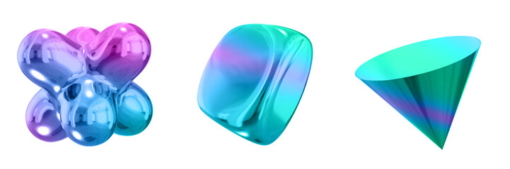 3D Abstract Shape Objects, 3d rendering metallic gradient shape design element, futuristic, shiny design