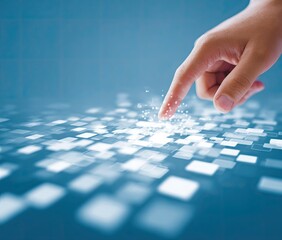 Hand touching a digital grid