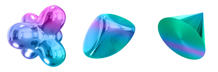 3D Abstract Shape Objects, 3d rendering metallic gradient shape design element, futuristic, shiny design