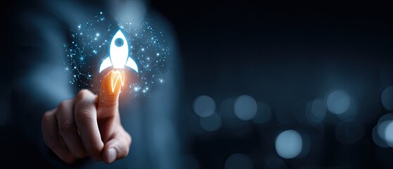 Hand pointing at a digital rocket launch graphic (1)