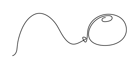 Balloon with string one line art,hand drawn air-filled celebration Birthday or Valentine's party design drawing continuous contour. Festive holiday anniversary helium outline. Isolated. Editable 