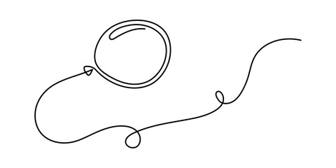 Balloon with string one line art,hand drawn air-filled celebration Birthday or Valentine's party design drawing continuous contour. Festive holiday anniversary helium outline. Isolated. Editable 