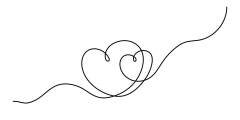Heart one line art, hand-drawn heart, continuous contour, love concept. Feelings expression, festive enamored design romantic element Valentine's Day simple minimalist design. Editable stroke. 