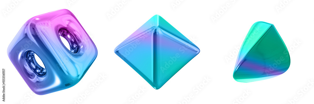 Fototapete 3d abstract shape objects, 3d rendering metallic gradient shape design element, futuristic, shiny de