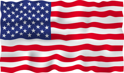 Fototapeta premium Waving US flag with stars and stripes. Ideal for patriotic themes. Perfect for designs related to USA, government, or celebration. PNG.
