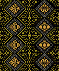 seamless pattern with golden geometric ornament and floral vintage design for fabric or wallpaper