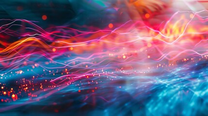 Obraz premium Azure light trails dance across an abstract backdrop painting it with colorful luminescence