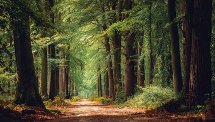 Fototapeta premium Forest path, sunlight filters