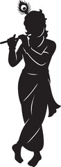 Lord Krishna playing the flute, Silhouette Vector illustration with white background