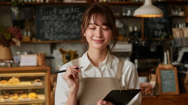 注文対応中に微笑む日本人バリスタの自然な接客風景