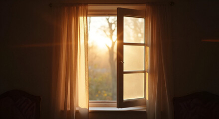 Open window with sunset