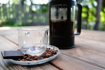 empty cup of coffee on wooden table