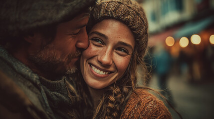 Teenage girl affectionately embraces her father while spending time together in an urban outdoor setting