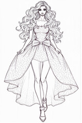 Fototapeta premium Woman in a long dress with a bow on her dress. She is wearing high heels and is posing for a picture