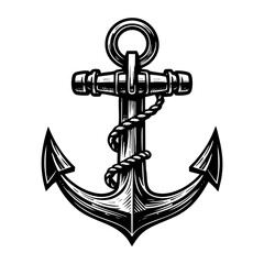 Anchor sketch engraving black and white outline. Scratch board imitation.