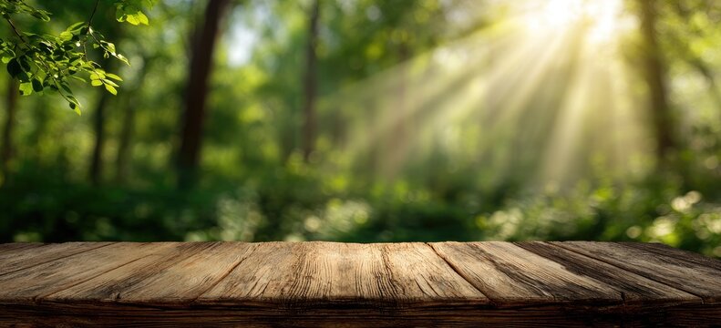 Wooden table in a sunlit forest (2)