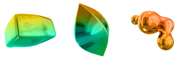 3D Abstract Shape Objects, 3d rendering metallic gradient shape design element, futuristic, shiny design