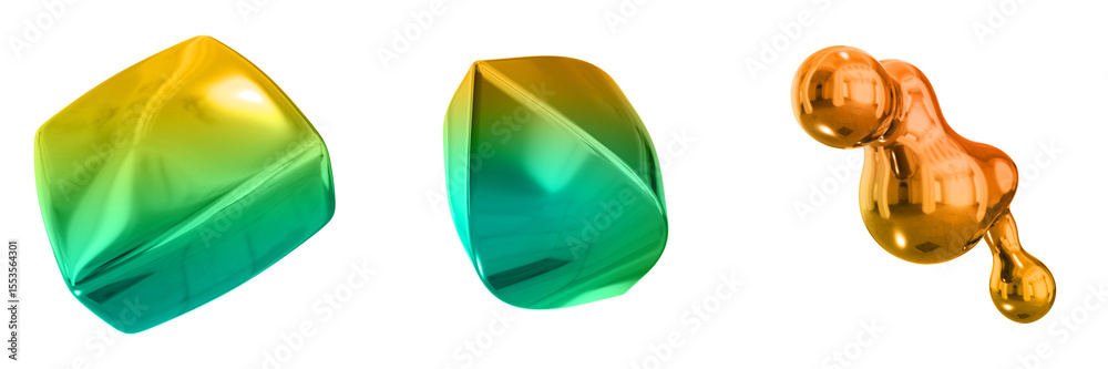 Fototapete 3d abstract shape objects, 3d rendering metallic gradient shape design element, futuristic, shiny de
