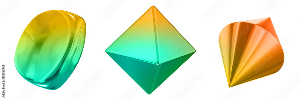 Fototapete 3d abstract shape objects, 3d rendering metallic gradient shape design element, futuristic, shiny de