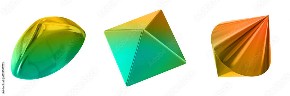 Fototapete 3d abstract shape objects, 3d rendering metallic gradient shape design element, futuristic, shiny de