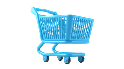 Fototapeta premium Blue Shopping Cart with Wheels for Retail and E-commerce Use. Png