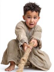 Young Child Playing Tug of War with Rope in Natural Light