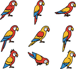 Obraz premium Pixel Art Macaw Parrot Collection: Colorful Bird Illustrations