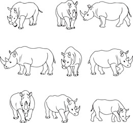 Rhino Line Art: Nine Unique Rhinoceros Illustrations for Design Projects