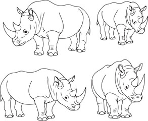 Rhino Line Drawings: Four Views for Art, Illustration, and Design Projects