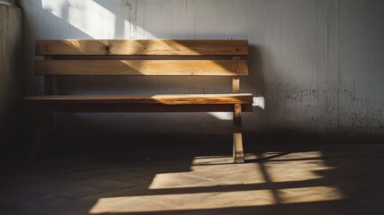 Wooden bench under window with sunlight and shadow for interior minimal photography home architecture design calm vibe