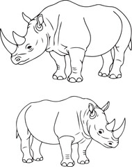 Two Line Drawings of a Rhinoceros: Side and Front Views
