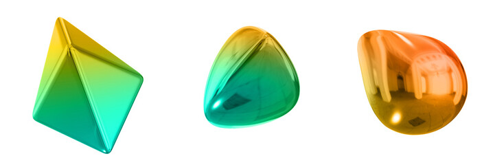 3D Abstract Shape Objects, 3d rendering metallic gradient shape design element, futuristic, shiny design