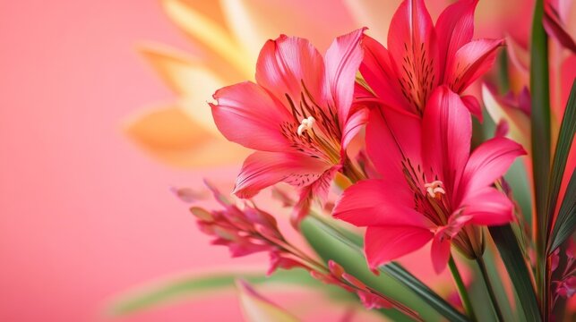 Bright red and pink lilies blooming in vibrant floral background for spring nature flower photography vivid botanical concept
