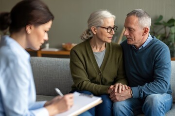 Senior couple in therapy session with a therapist