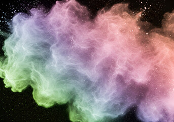 Fototapeta premium Colorful Powder Explosion on Black Background | Abstract Smoke Effect for Holi Festival, Product Launch and Creative Design Projects