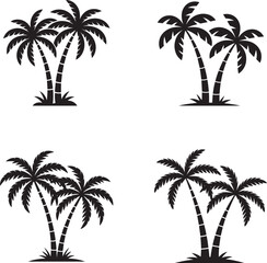 Fototapeta premium Four stylized black palm tree silhouettes on white background