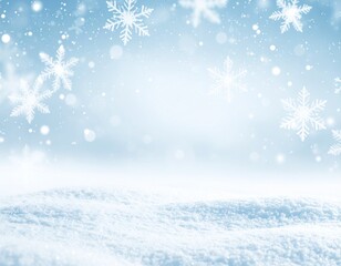 ぼやけた雪景色の背景と上部にキラキラした雪の結晶のあしらい