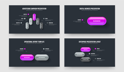 Digital Forecast Five One Two Three Step Diagram Slide Template Vector Illustration Set. Advertising Planning 5 1 2 3 Option Infographic Frame Design Bundle.