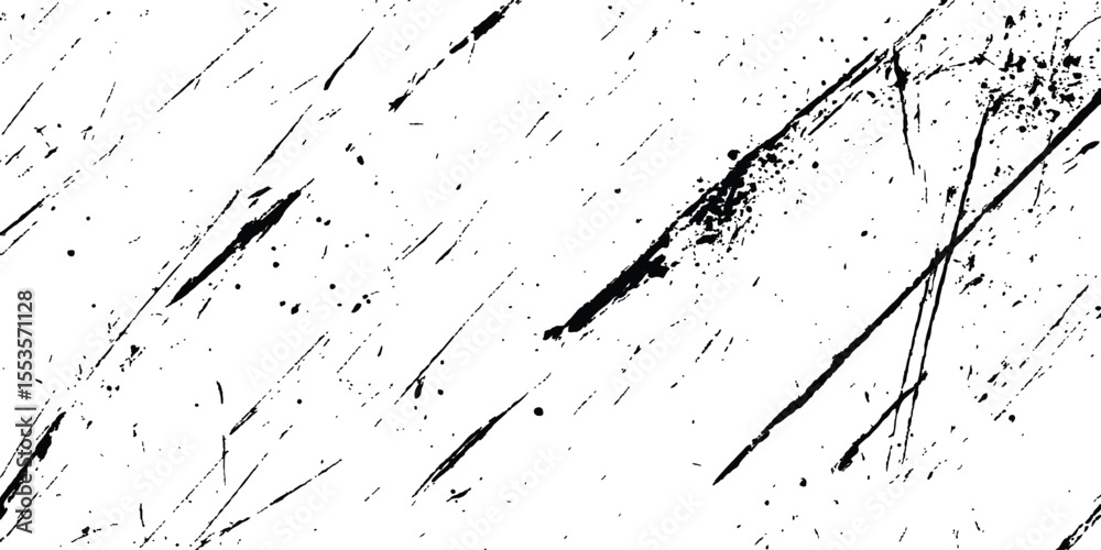 Poster A black and white background with black lines and splatters isolated on white background.
Abstract black scratch marks line on a white background. Intricate designs of lines and dots in various sizes,