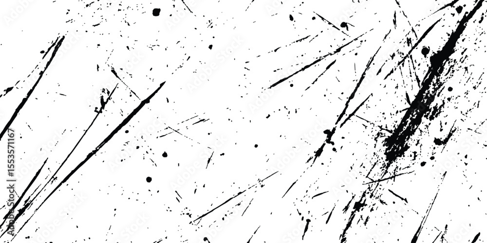 Poster A black and white background with black lines and splatters isolated on white background.
Abstract black scratch marks line on a white background. Intricate designs of lines and dots in various sizes,